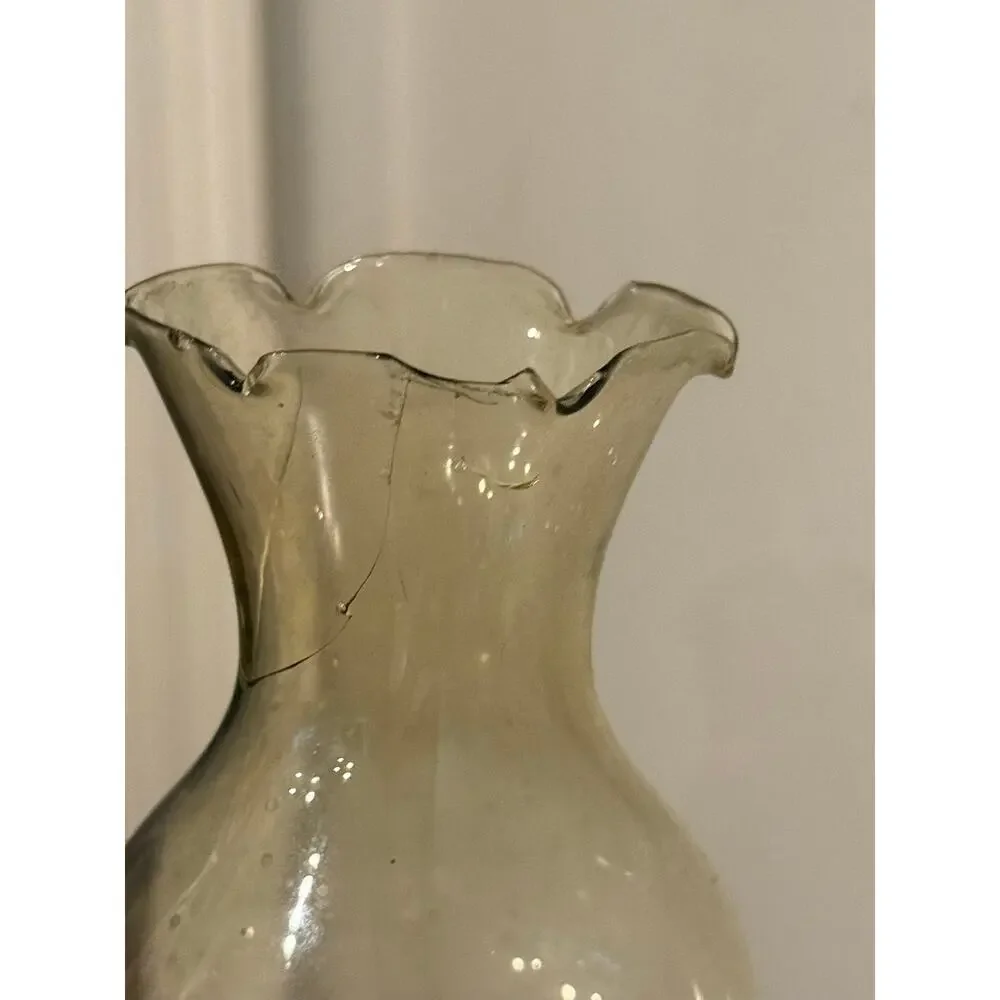 Vintage Miniature Copper Oil Lamp Pitcher Base Ruffled Glass Chimney Hong Kong